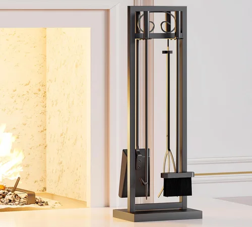 Miniatura 2 de Kingson Juego de herramientas para chimenea de 5 piezas – 30.5" Diseño de volutas negras, accesorios de chimenea de servicio pesado para chimeneas