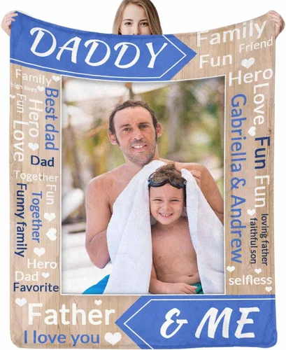 Miniatura 18 de Regalo para papá de hija manta personalizada con fotos, manta suave personalizada, regalo de cumpleaños para papá, manta del mejor papá del mundo