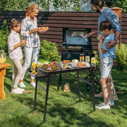 Miniatura 2 de Mesa de picnic de 2.5 pies con 2 paneles de alas, mesa plegable de malla de metal para parrilla plegable de altura ajustable, ligera y portátil