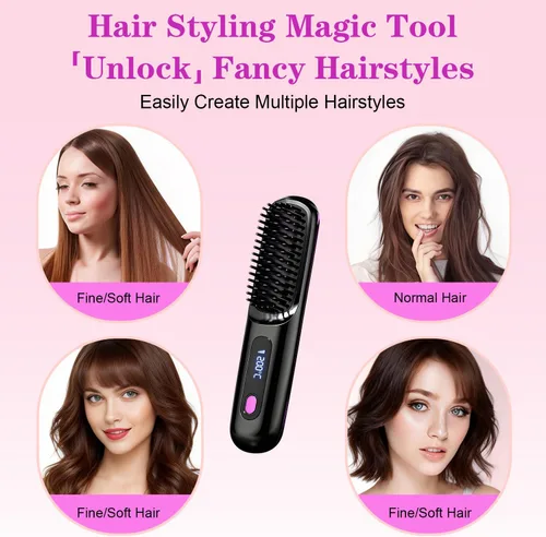 Miniatura 6 de Go Brush Pro - Cepillo alisador de pelo inalámbrico, cepillos alisadores portátiles para viajes, mini cepillos de pelo inalámbricos de calentamiento