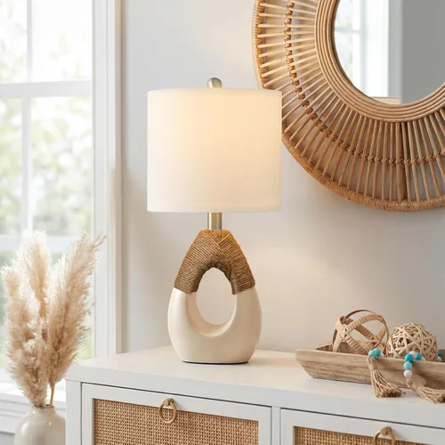 OYEARS Lámparas de mesa bohemias de 19" para dormitorio, sala de estar, adecuadas para espacios pequeños, lámpara de ratán de granja, diseño de Beige