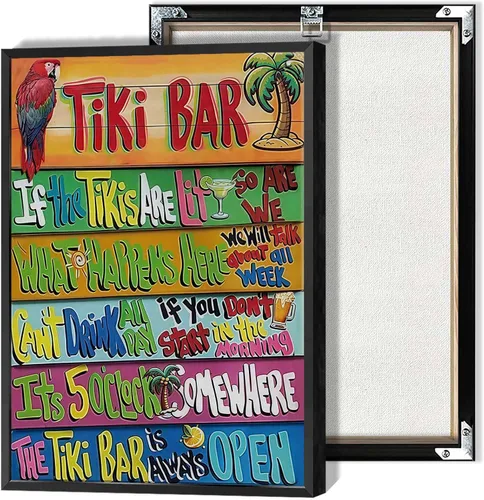 Miniatura 22 de Póster de decoración de bar Tiki con texto en inglés "Don't Worry, Be Happy Parroth", póster hawaiano para decoración del hogar, adecuado para Multi