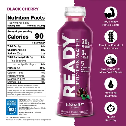 Miniatura 2 de Ready Protein Water - Agua con 0.53 onzas (15 g) de proteínas de suero de leche, sin azúcar, 12 unidades, 16.9 onzas líquidas cada una.
