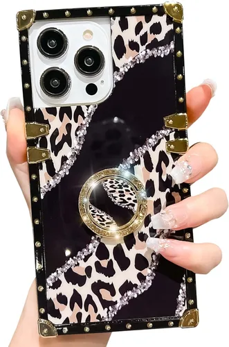 Miniatura 10 de Funda cuadrada de lujo compatible con iPhone 13 Pro Max de 6.7 pulgadas, funda de leopardo brillante, silicona suave y brillante a prueba de golpes