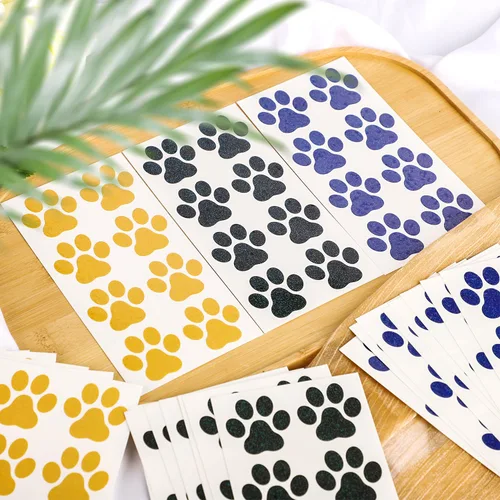 Miniatura 4 de 30 hojas de 240 tatuajes temporales con purpurina de pata de perro, tatuajes faciales con estampado de patas, tatuajes corporales de pata de perro