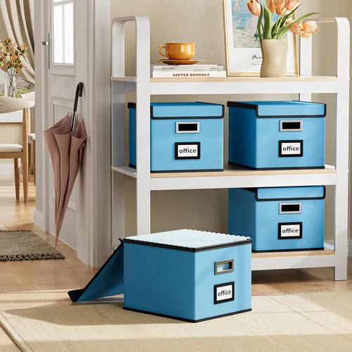 Miniatura 2 de Cajas Organizadoras Decorativas para Archivos con Tapas, Cajas de Archivo Colgantes de Lino, Sistema de Archivado Decorativo para el Hogar/Oficina