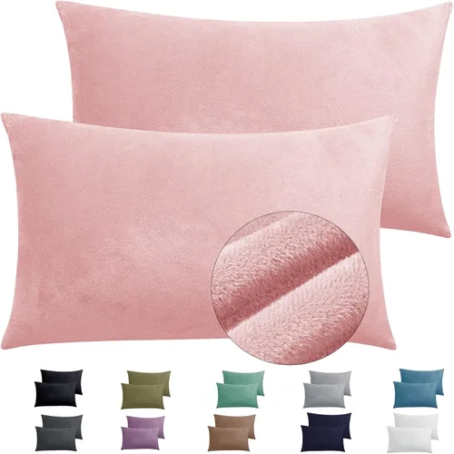 Paquete de 2 fundas de almohada King de terciopelo con cremallera, súper suaves y acogedoras, fundas de almohada de franela difusa de lujo con Rosa