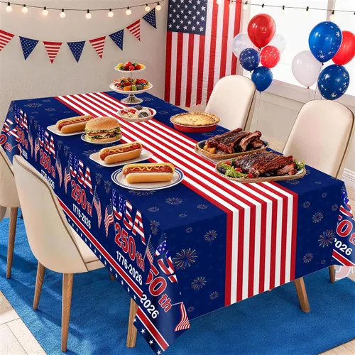 Miniatura 2 de Kelool Decoraciones del 250 aniversario de Estados Unidos, paquete de 3 manteles patrióticos de 54 x 108 pulgadas, mantel rectangular desechable