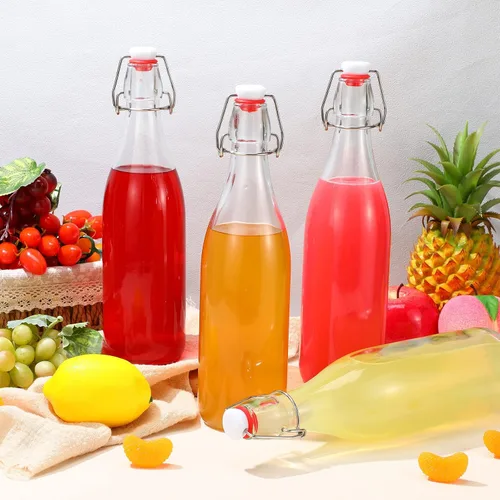 Miniatura 4 de Aoriher Paquete de 12 botellas de vidrio de 32 onzas con tapa abatible de 1 litro, botellas de cerveza para el hogar, botellas de cerveza con cierre