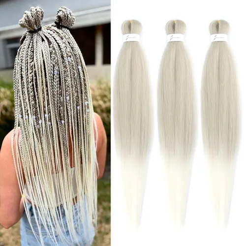Miniatura 10 de Cabello trenzado marrón preestirado de 30 pulgadas, 3 paquetes de cabello trenzado preestirado de color 30 EZ, textura Yaki, extensiones de cabello