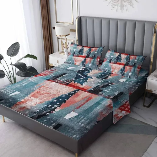 Sábanas para árbol de Navidad tamaño Queen – Sábanas de cama de Navidad, microfibra suave y bolsillo profundo, sábanas y fundas de almohada con