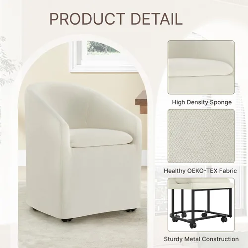 Miniatura 5 de KISLOT Sillas de comedor tapizadas con ruedas, funda lavable, sillas de comedor modernas con respaldo de barril y reposabrazos dobles para cocina
