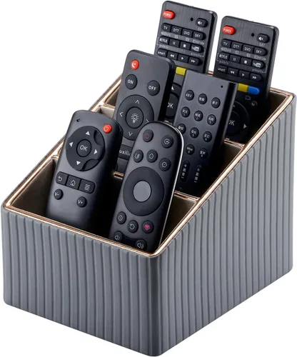 Miniatura 11 de KINGFOM Organizador de 3 ranuras de cuero sintético PU para control remoto, caja de almacenamiento de artículos diversos para el hogar