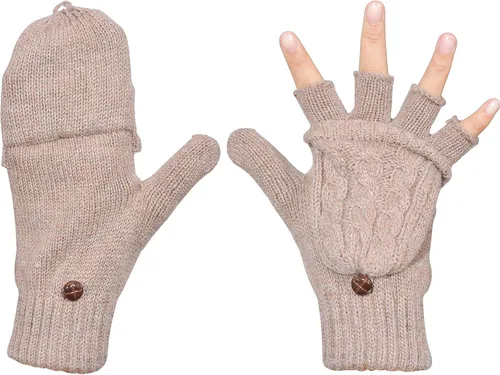 Miniatura 125 de Beurlike Guantes de invierno para mujer, de lana cálida, a prueba de viento, convertibles, sin dedos