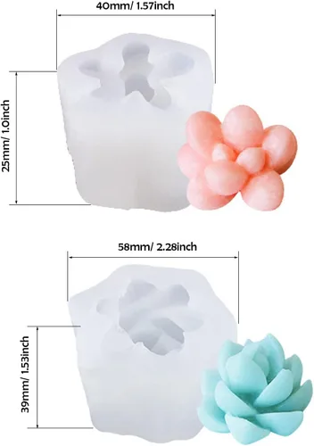 Miniatura 5 de Woohome Molde de silicona para suculentas, 4 piezas, molde de fondant para suculentas, 3D, para hacer pasteles, chocolate, velas hechas a mano