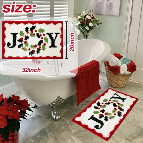 Miniatura 2 de Baccessor Alfombras de baño de Navidad, de felpa linda, antideslizantes, absorbentes de agua, lavables, color rojo y verde, alfombras de baño