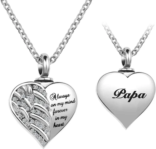 Miniatura 14 de Collar de alas de ángel guardián para cenizas, joyería de cremación con urna de cristal en forma de corazón, collar conmemorativo para cenizas