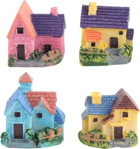 TINKSKY 4 piezas de casa de muñecas en miniatura, bonsái, manualidades, jardín, resina, paisaje, bricolaje, decoración de villa, regalo de