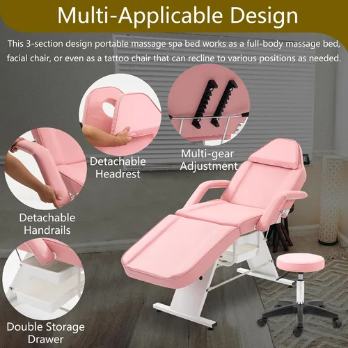 Miniatura 5 de Silla de tatuaje con taburete hidráulico, multiusos profesional de cuero de salón esteticista, mesas de masaje ajustables actualizadas para camas