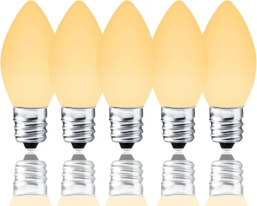 Miniatura 10 de Paquete de 25 bombillas LED C7 de repuesto - Bombillas blancas cálidas atenuables para luces de Navidad de cadena interior y exterior, bombillas LED