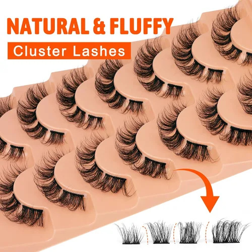 Miniatura 5 de Extensiones de pestañas de racimo naturales, rizado D, pestañas postizas individuales y dispersas, para colocar en casa, multipack de extensiones