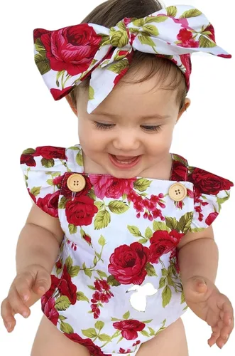 Miniatura 2 de 2 piezas de ropa para bebé recién nacido, overol a rayas, traje de diadema para niñas de 0 a 24 meses
