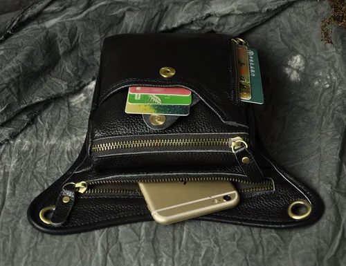 Miniatura 7 de Le'aokuu - Bolso de pierna para moto, de cuero genuino, para hombre, bolso tipo mensajero a la cintura), 211-5