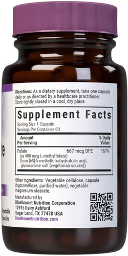 Miniatura 2 de BlueBonnet Nutrición CellularActive Metilfolato 400 mcg, formulado con cuatrefólico, energía, estado de ánimo y salud prenatal*, vegano, sin gluten