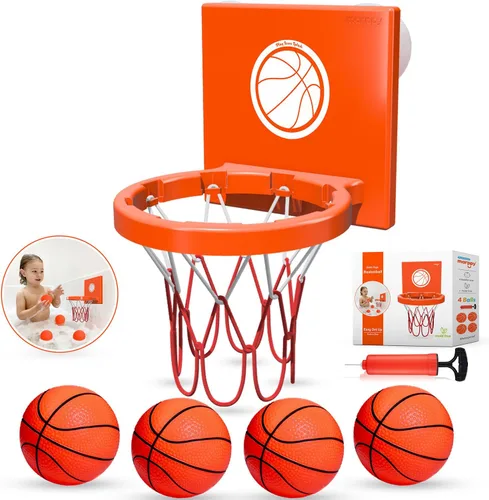 Miniatura 10 de MARPPY Juguetes de baño: aro de baloncesto para bañera para niños pequeños y niños, juguete de ducha sin moho con 4 bolas sin agujeros, divertidos