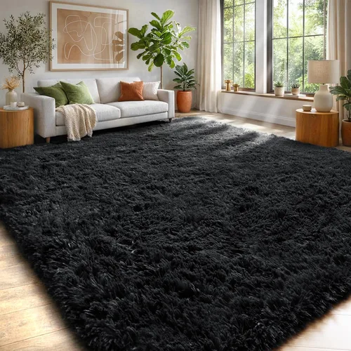 Miniatura 42 de PAGISOFE Alfombras esponjosas de dormitorio de 4 x 6 pies, color negro, alfombra moderna para sala de estar, alfombra lanuda para interiores