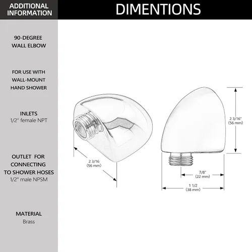Miniatura 2 de Tearel Codo de pared 50560-SS para ducha de mano Delta Brilliance Inoxidable, paquete de 2, toma de corriente macho roscada de 1/2 pulgada que se