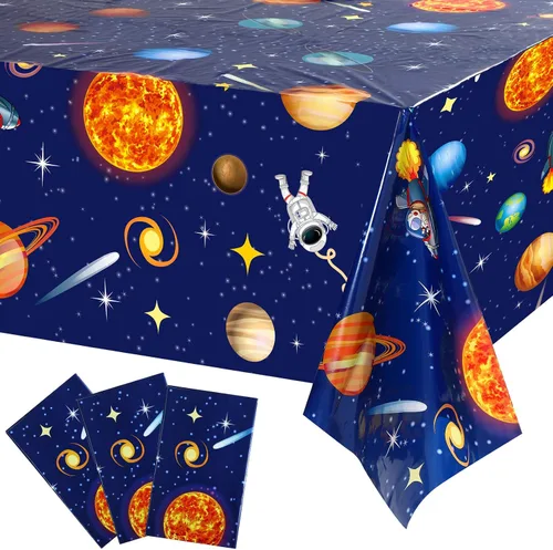 Miniatura 8 de Sumind 6 manteles espaciales de plástico para decoración exterior del sistema solar, diseño de planeta para niños, temática espacial, decoración