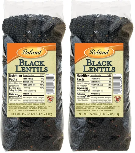 Miniatura 7 de Roland Foods Lentejas negras secas, alimentos importados especiales, bolsa de 35.2 onzas