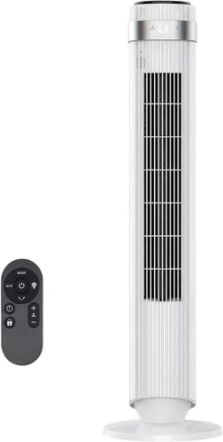 Miniatura 9 de Ventilador de torre para dormitorio, ventilador oscilante silencioso de 28 dB sin aspas con control remoto, 5 velocidades y 4 modos, temporizador