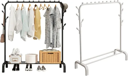 Miniatura 8 de Perchero de metal para ropa, antideslizante, resistente con estante inferior para colgar ropa, abrigos, faldas, camisas, suéteres, color negro