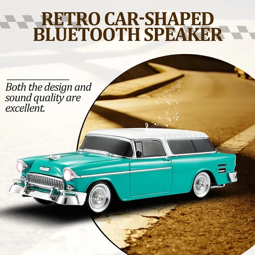 Miniatura 4 de Altavoz Bluetooth retro en forma de automóvil, calidad de sonido de alta definición, emparejamiento TWS, múltiples salidas de interfaz, altavoz Verde