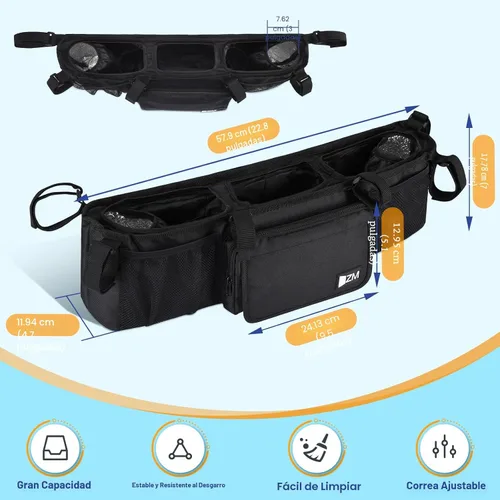 Miniatura 7 de ZZM Organizador de cochecito doble para Bob Duallie y Baby Jogger City Mini GT2, accesorios para cochecito doble con 2 bolsillos enfriadores