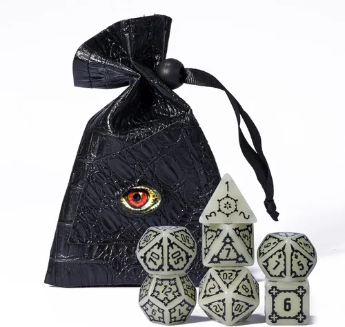 Miniatura 6 de Cusdie - Juego de 7 dados DND gigantes de 25 mm que brillan en la oscuridad, juego de dados poliédricos luminosos, dados D&D con bolsa de dados