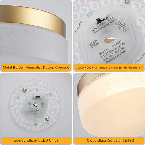Miniatura 4 de EDISLIVE Lámpara de techo LED de vidrio nublado con montaje empotrado, luz blanca ajustable en 5 pasos, lámpara de techo redonda moderna de 11.4