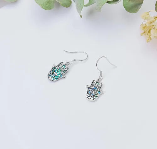 Miniatura 6 de Christmas Gifts Moonstone Filigree Evil Eye Earrings Sterling Silver Hamsa Evil Eye Jewelry for Women Girls