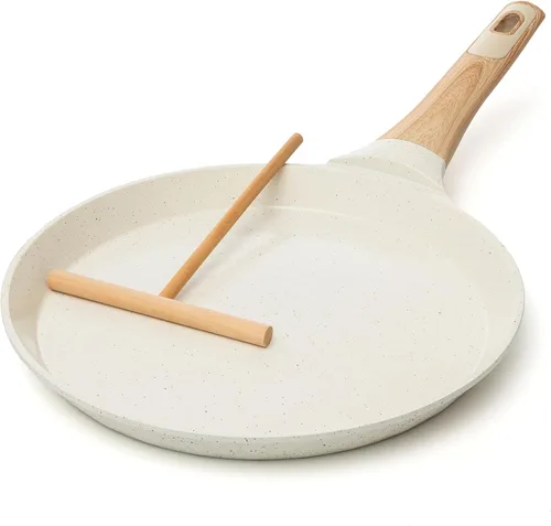Moss & Stone - Sartén antiadherente de 9.5 pulgadas para crepas con esparcidor – Dosa Tawa de cerámica, sartén plana para roti, panqueques, Estufa