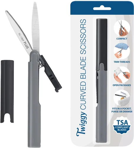 PLUS Tijeras estilo bolígrafo antiadherentes compactas TSA Twiggy con funda, carbón Gris antracita
