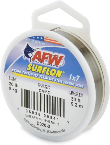 Miniatura 62 de Alambre de pesca americano Surflon recubierto de nailon 1x7 de acero inoxidable, línea líder de pesca para agua salada, prueba de 10 libras - prueba