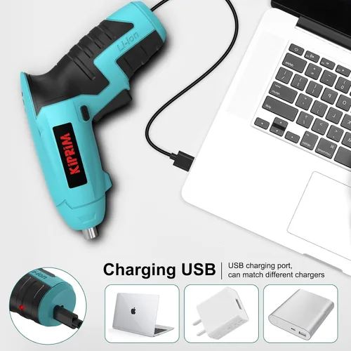 Miniatura 4 de Kiprim ES3 - Destornillador eléctrico pequeño de 4 V, herramienta de destornillador inalámbrico con batería recargable, luz frontal LED y luz