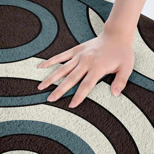 Miniatura 5 de Erosebridal Alfombra de baño circular de geometría azul, de 16 x 24 pulgadas, diseño de líneas de remolinos abstractos, rayas, retro, ojales