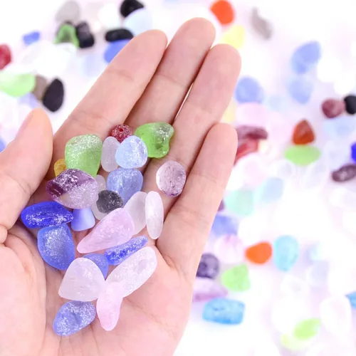 KINGOU Piedras de cristal de mar de 15.5 onzas, piedras de caramelo esmeriladas, relleno de jarrón, piedras de vidrio de colores mixtos/cuentas para
