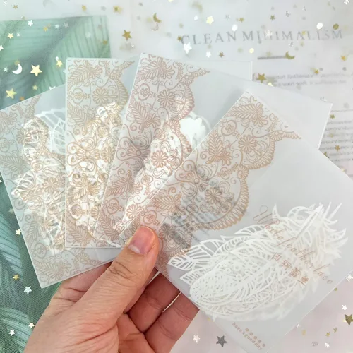 Miniatura 3 de 40 piezas de suministros para álbumes de recortes, papel de encaje, hojas de mariposa, serie de plumas, suministros de diario, papel decorativo