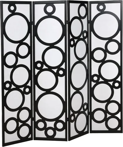 Miniatura 4 de Roundhill Furniture Arvada - Divisor de habitación de madera de 4 paneles con patrón circular, color negro