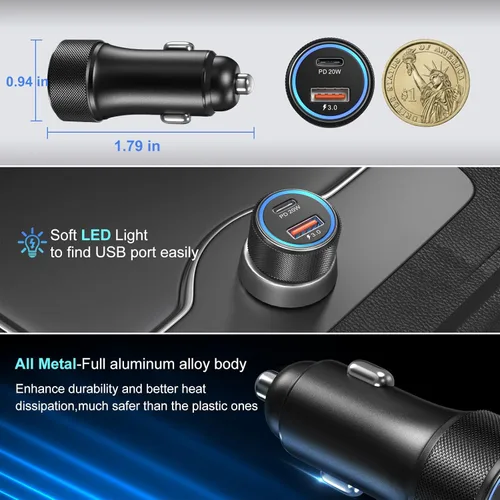 Miniatura 4 de Cargador de coche USB C, paquete de 5, 36 W, doble puerto PD&QC 3.0, carga rápida, 12 V, cargador de coche, adaptador de encendedor de cigarrillos