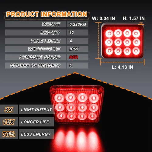 Miniatura 2 de 2 piezas de luces magnéticas para remolque, baliza roja, luces estroboscópicas magnéticas inalámbricas, luces de advertencia de emergencia